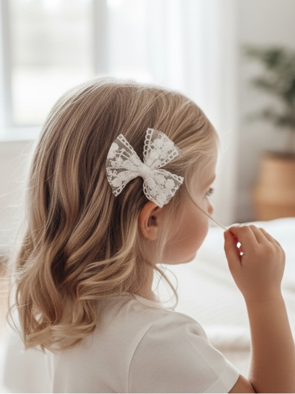 White Lace Bow Hair Clips for Kids - Charming Accessory - Picture 6 of 11